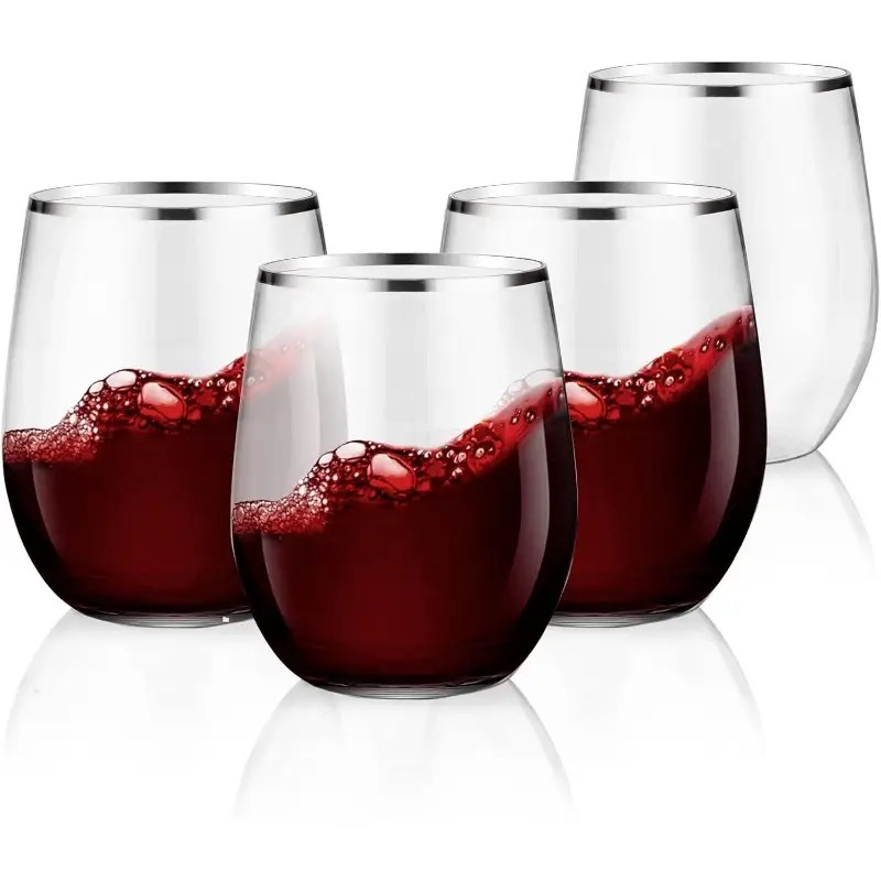 Gwydr Gwin Plastig gydag Ymyl Arian